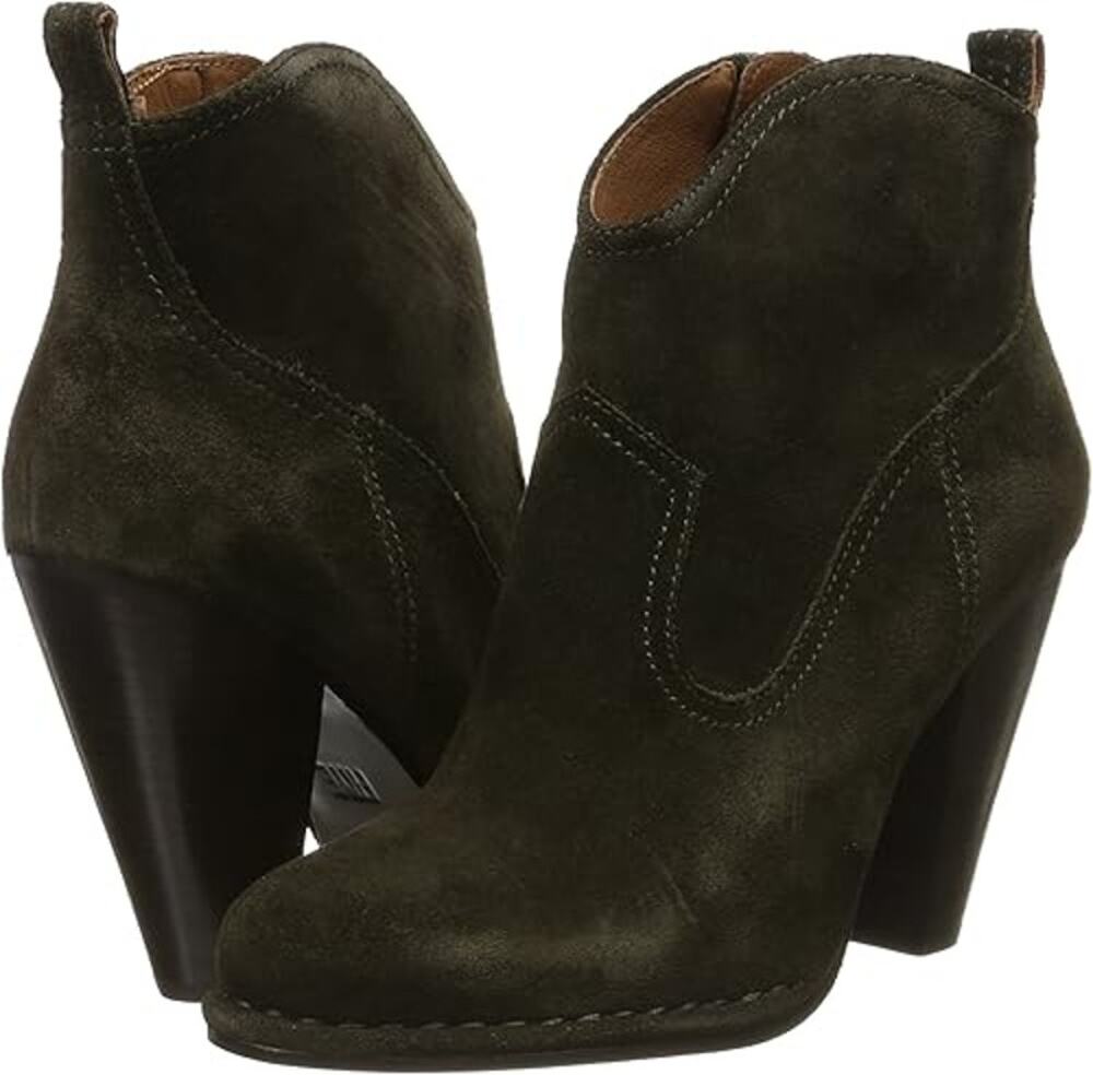FRYE Madeline Boots Side Zip Stacked Heel Short Suede Western Bootie Black 11M